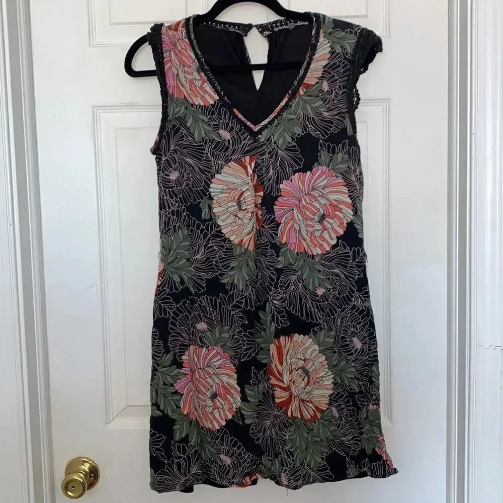 Daniel Rainn Women’s Floral Tropical Print Dress Green Black Size S